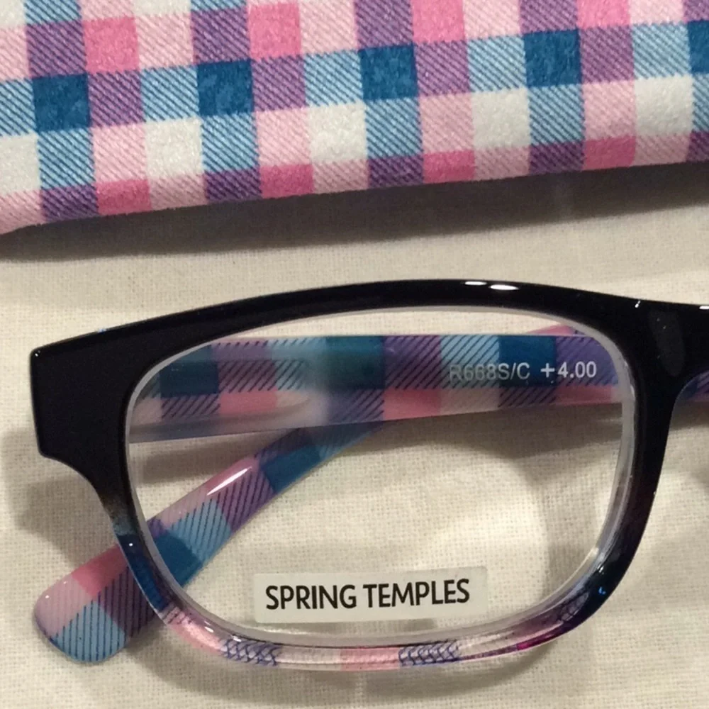 Pink & Blue Gingham Reading Glasses & MatchingCase